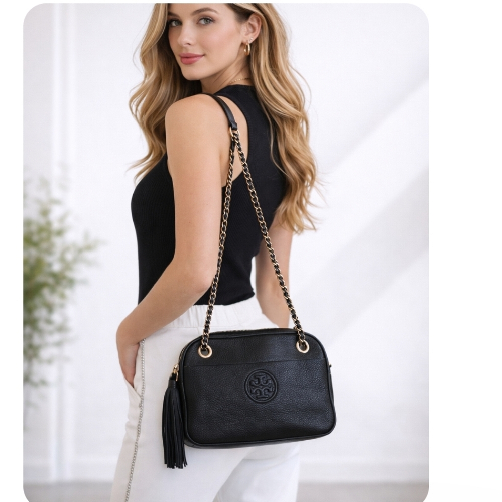 Tory Burch Black Shoulder Bag with Gold Chain